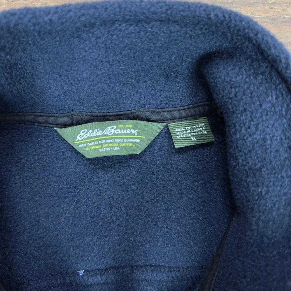 Vintage Eddie Bauer‎ Womens XL Navy Blue Fleece Full Zip Mock Neck Outdoor Vest